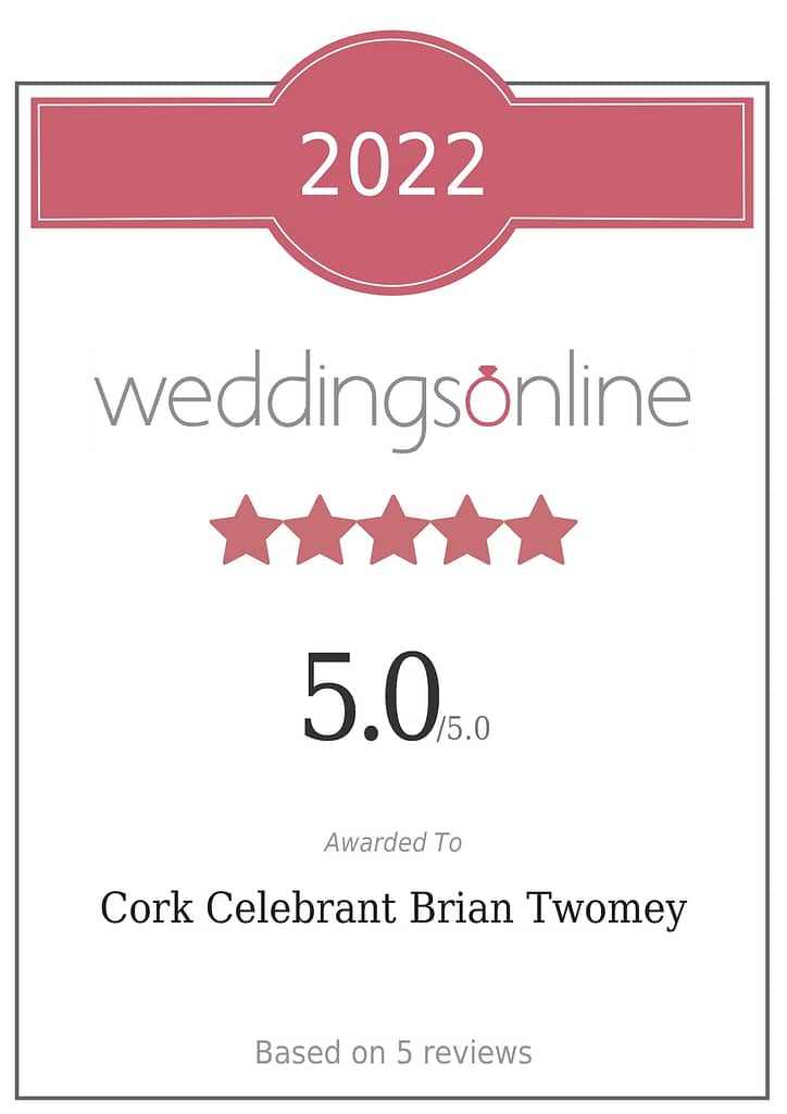 Weddings online Cork celebrant Brian Twomey 5 star reviews